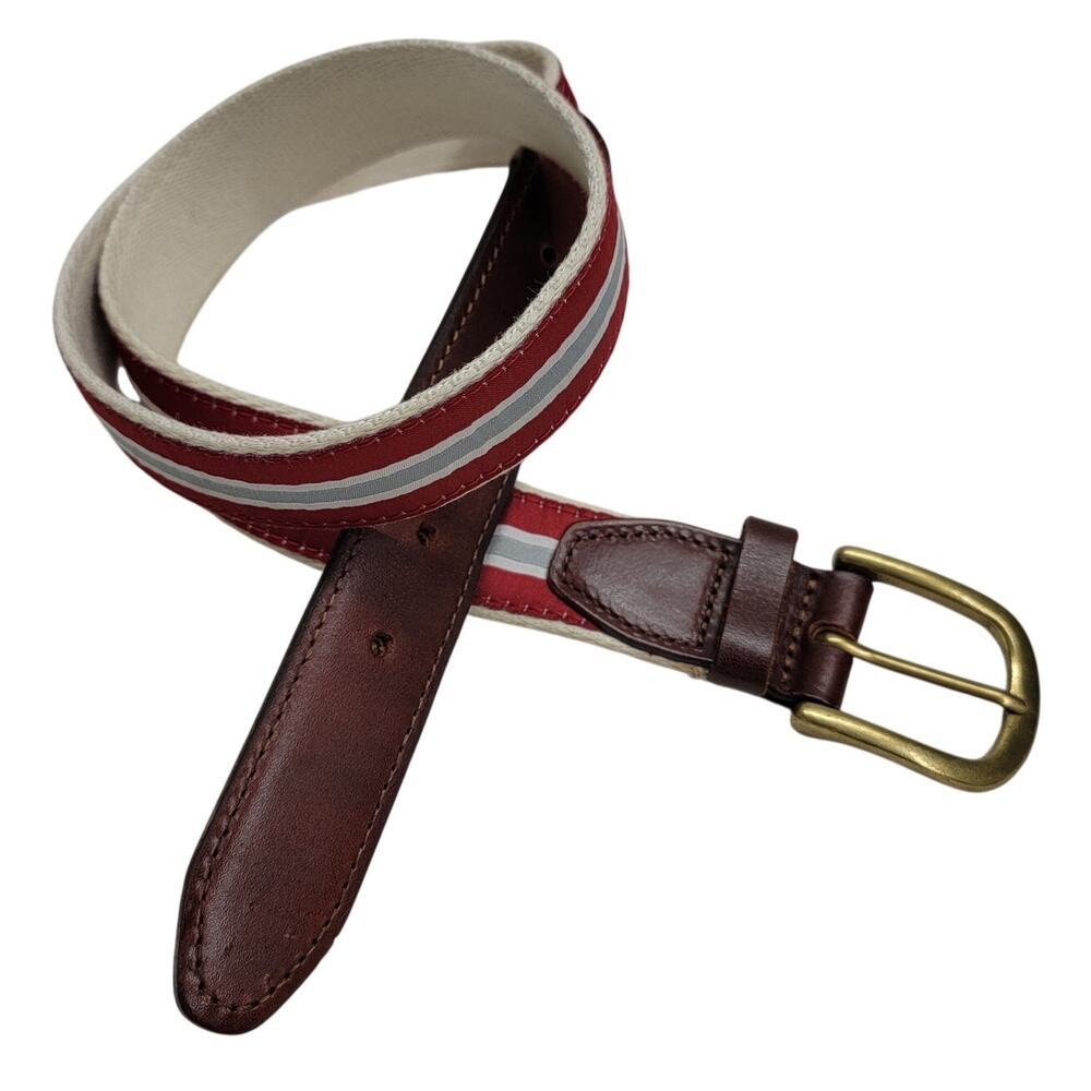 The Royal Standard TRS Ribbon Belt Mens 34 36 Canvas Leather Striped Preppy